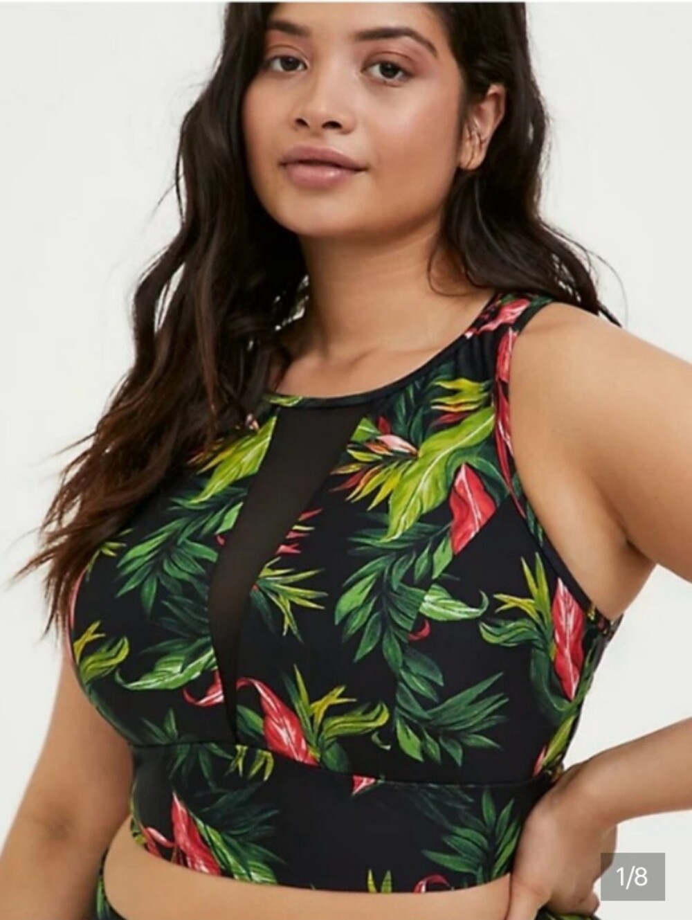 Torrid Tropical Mesh Front Swim Top Sz 0